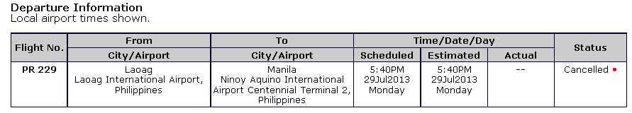 Laoag-Manila Canceled Flight Philippine Airlines